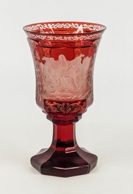 Lot 1120 - A Bohemian flashed ruby glass goblet, 19th...