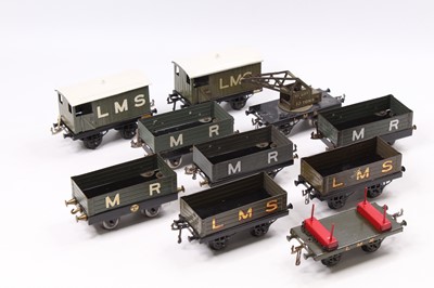 Lot 393 - Nine early Hornby 0-gauge wagons, all open...