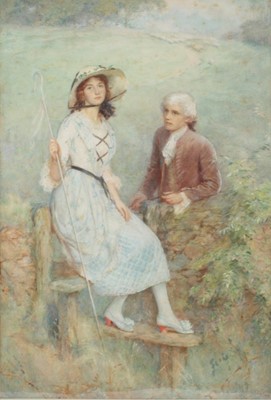 Lot 1467 - A. Buchanan - Courtship scene at a stile,...