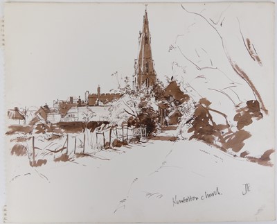 Lot 242 - Tom Coates (1941-2023) - Kimbolton Church, ink...