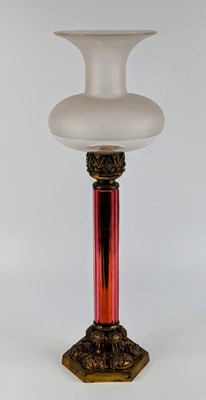 Lot 1374 - A French brass and glass table lamp, 19th...