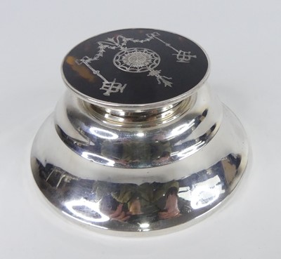 Lot 1202 - A George V silver and tortoiseshell inkwell,...
