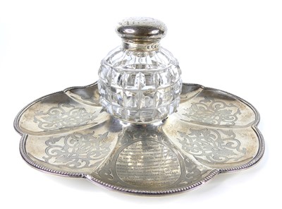 Lot 1190 - A Victorian silver desk stand, comprising of a...
