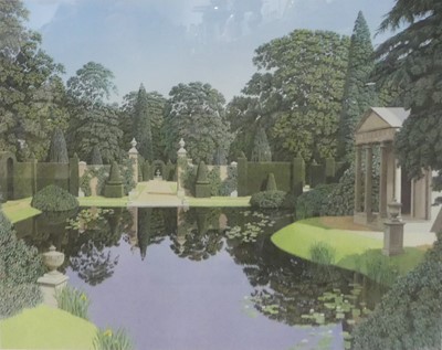 Lot 277 - Leslie Smith (b.1948) - Garden with pool and...