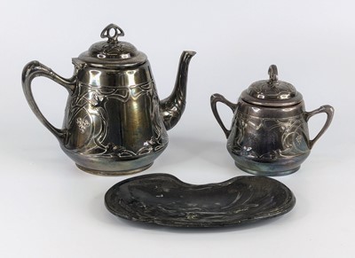 Lot 134 - A WMF Jugendstil pewter teapot and sugar bowl,...