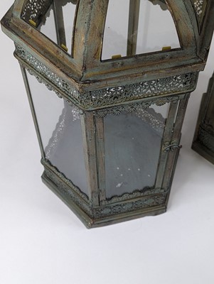 Lot 13 - A pair of painted metal glazed hexagonal...