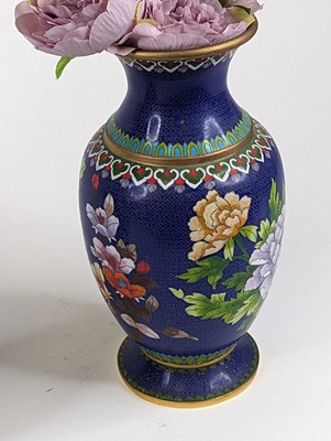 Lot 23 - *A pair of Chinese cloisonne enamel vases each...