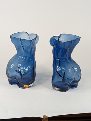 Lot 24 - A pair of blue glass vases each in the form of...