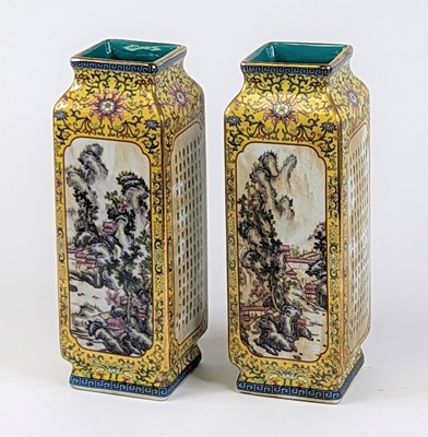 Lot 25 - A pair of Chinese export vases of cong shape,...