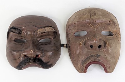 Lot 35 - Two Japanese carved wooden Noh masks, largest...