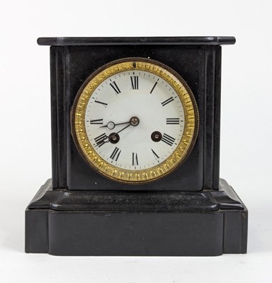 Lot 43 - A Victorian black slate cased mantel clock,...