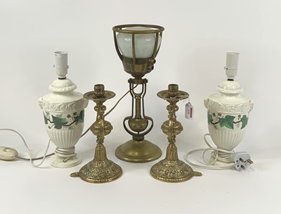 Lot 132 - A pair of Victorian brass wall sconces/table...