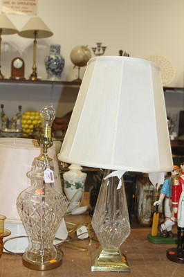 Lot 167 - A Waterford Crystal table lamp having brass...