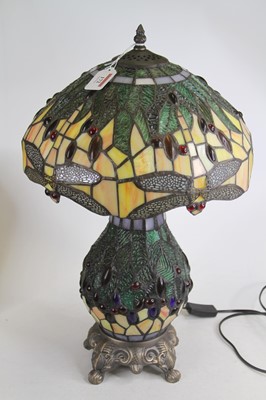 Lot 172 - A Tiffany style coloured glass table lamp,...