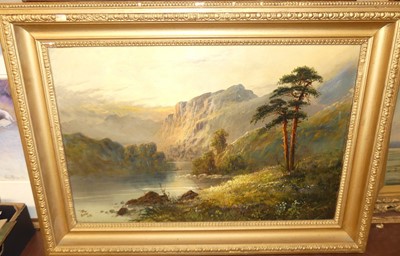 Lot 1007 - Joel Owen - Mountain loch scene at sunset, oil...