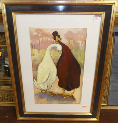 Lot 1011 - Madge Bright - Two Ducks, acrylic on canvas,...