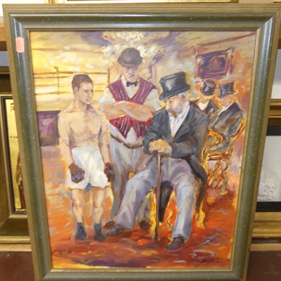 Lot 1015 - Jacquie Jones - The Young Boxer, oil on canvas,...