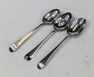 Lot 295 - Three 18th century silver teaspoons, marks...