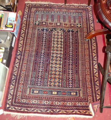 Lot 1207 - A Persian woollen brown ground prayer rug, 145...