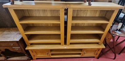 Lot 1255 - A pair of contemporary blond oak low...