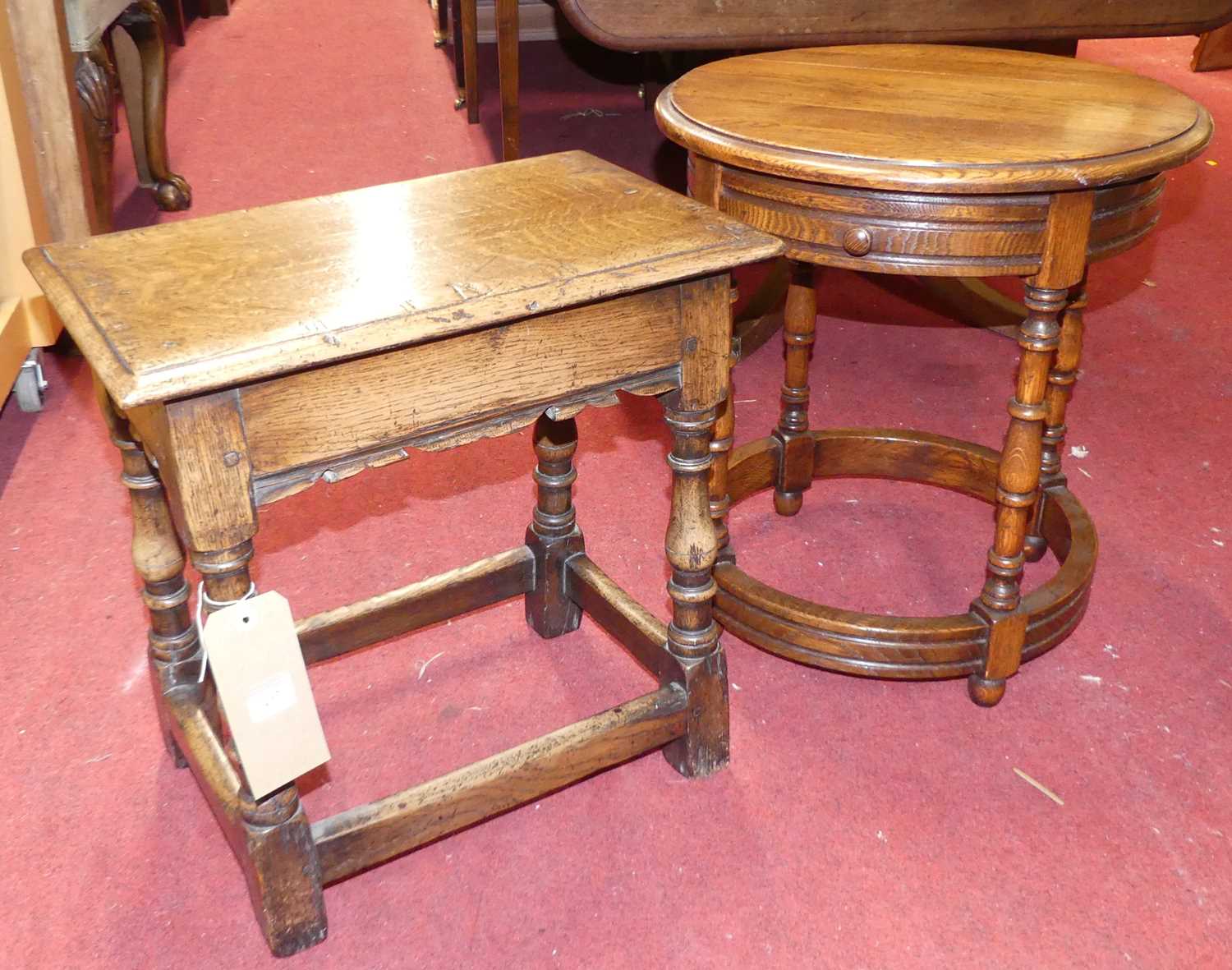 Lot 1287 - *A contemporary moulded oak joint stool raised...