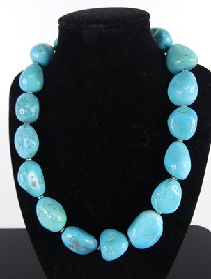 Lot 349 - A turquoise knotted necklace, arranged as...