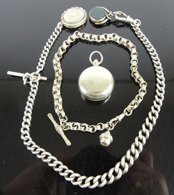 Lot 350 - A silver graduated curblink watch chain with...