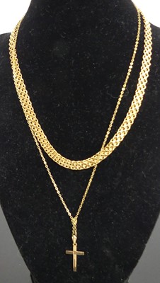 Lot 374 - A modern 9ct gold meshlink necklace, 40cm;...