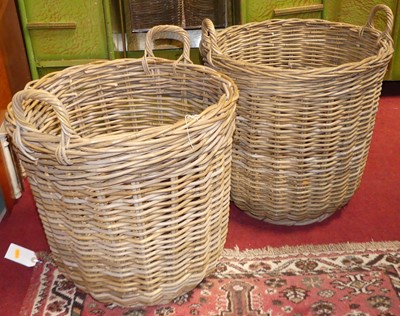 Lot 1365 - A pair of wicker twin handled cylindrical log...