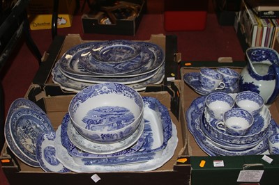 Lot 607 - Two boxes of blue and white pottery to include...