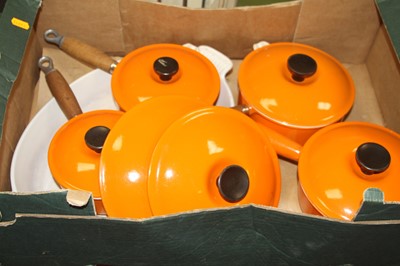 Lot 570 - A collection of Le Creuset orange enamel cookware