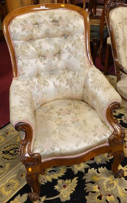Lot 1417 - A mid-Victorian oak framed scroll armchair,...