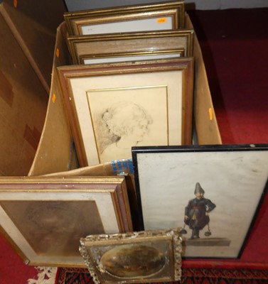 Lot 1094 - A box of assorted pictures and prints, to...