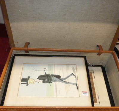 Lot 1102 - A leather suitcase containing satirical prints,...