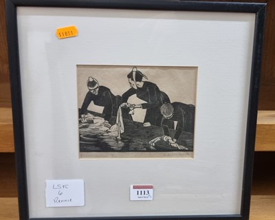 Lot 1113 - H. Quick - Washerwoman, woodblock engraving,...