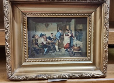 Lot 1114 - After David Teniers - overpainted canvas print,...