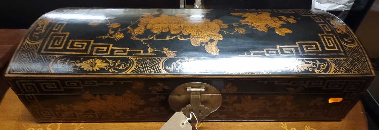 Lot 1457 - A Chinese black lacquered and floral gilt...