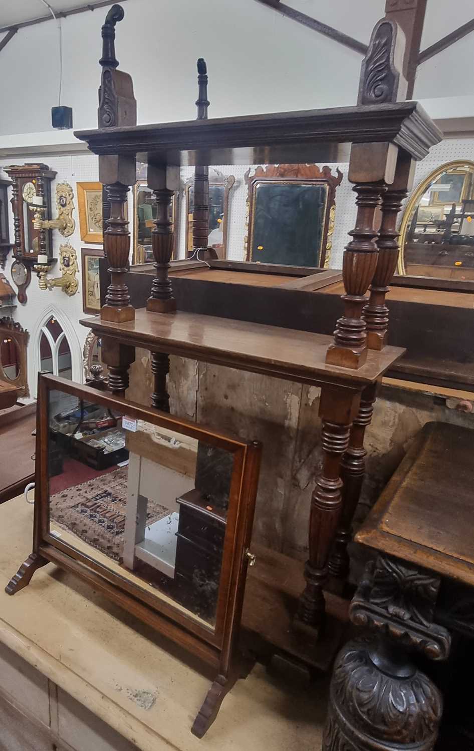Lot 1477 - A 19th century mahogany swing toilet mirror,...