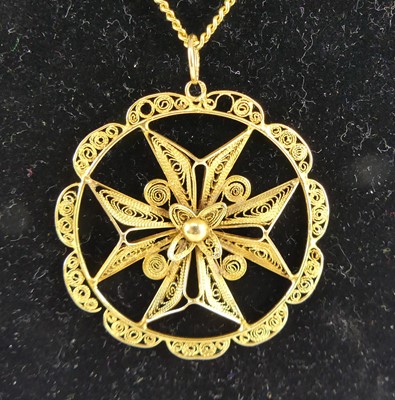 Lot 1263 - A yellow metal filigree work Maltese cross...