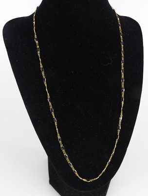 Lot 1273 - A yellow metal sapphire multi-stone necklace,...