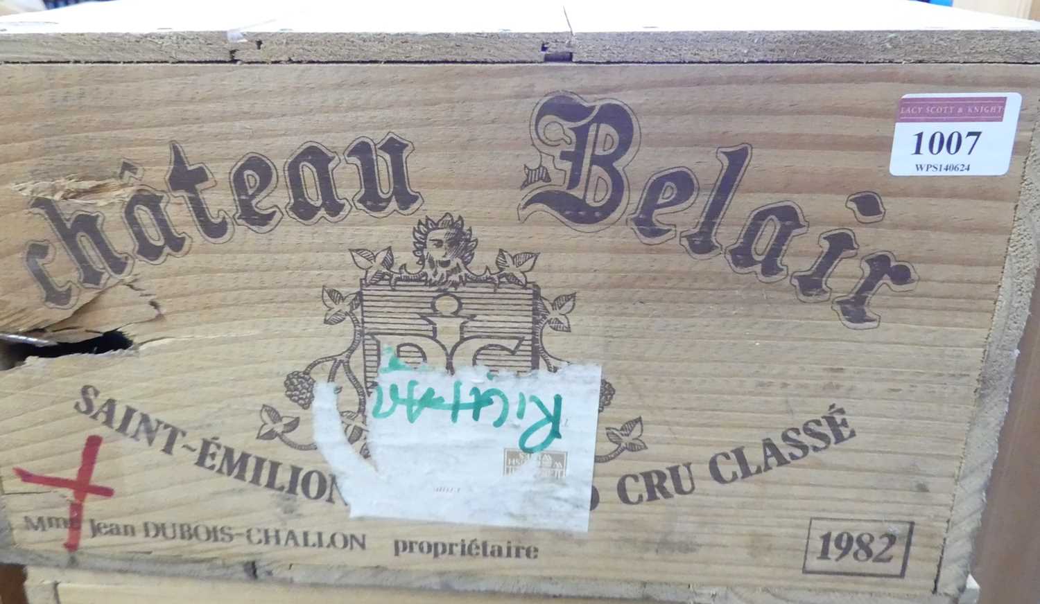 Lot 1007 - Château Belair 1er Grand Cru Classe, 1982,...