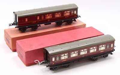 Lot 269 - Two 1937-41 Hornby No.2 LMS corridor coaches,...