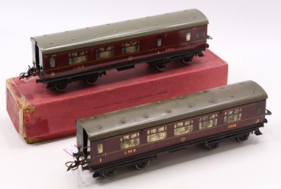 Lot 270 - Two 1937-41 Hornby No.2 LMS corridor coaches,...