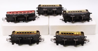Lot 183 - Five Hornby 4-wheeled coaches. Four No.0...