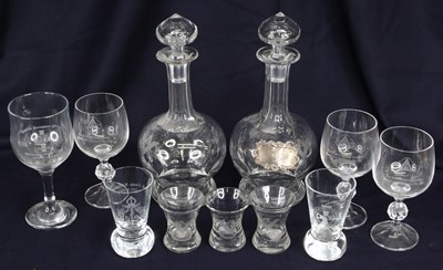 Lot 106 - A pair of Masonic cut glass decanters, each...