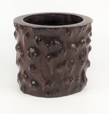 Lot 1424 - A Chinese huanghuali wood brush pot, carved in...