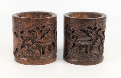 Lot 1423 - A pair of Chinese bamboo brush pots, 19th...