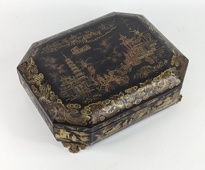 Lot 1432 - A Chinese black lacquered games box, 19th...