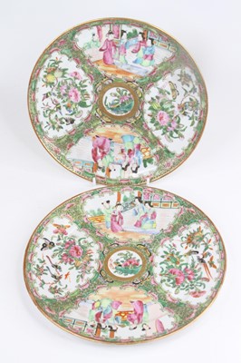 Lot 1429 - A near pair of Chinese Canton porcelain plates,...