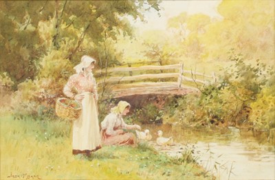 Lot 1449 - Joshua Fisher (1859-1930) - Feeding the ducks,...